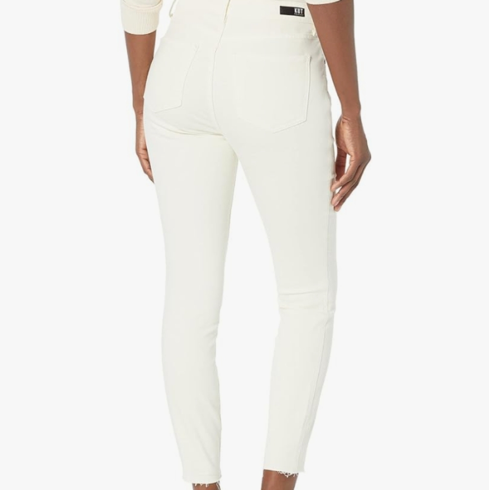 KUT from the Kloth Connie High-Rise Fab  Ankle Skinny-Raw Hem White denim jeans